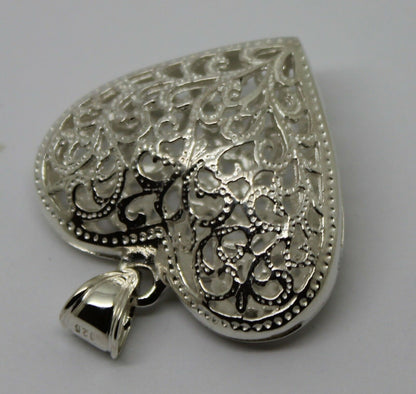 Genuine Sterling Silver Huge Heavy Large Filigree Heart Pendant