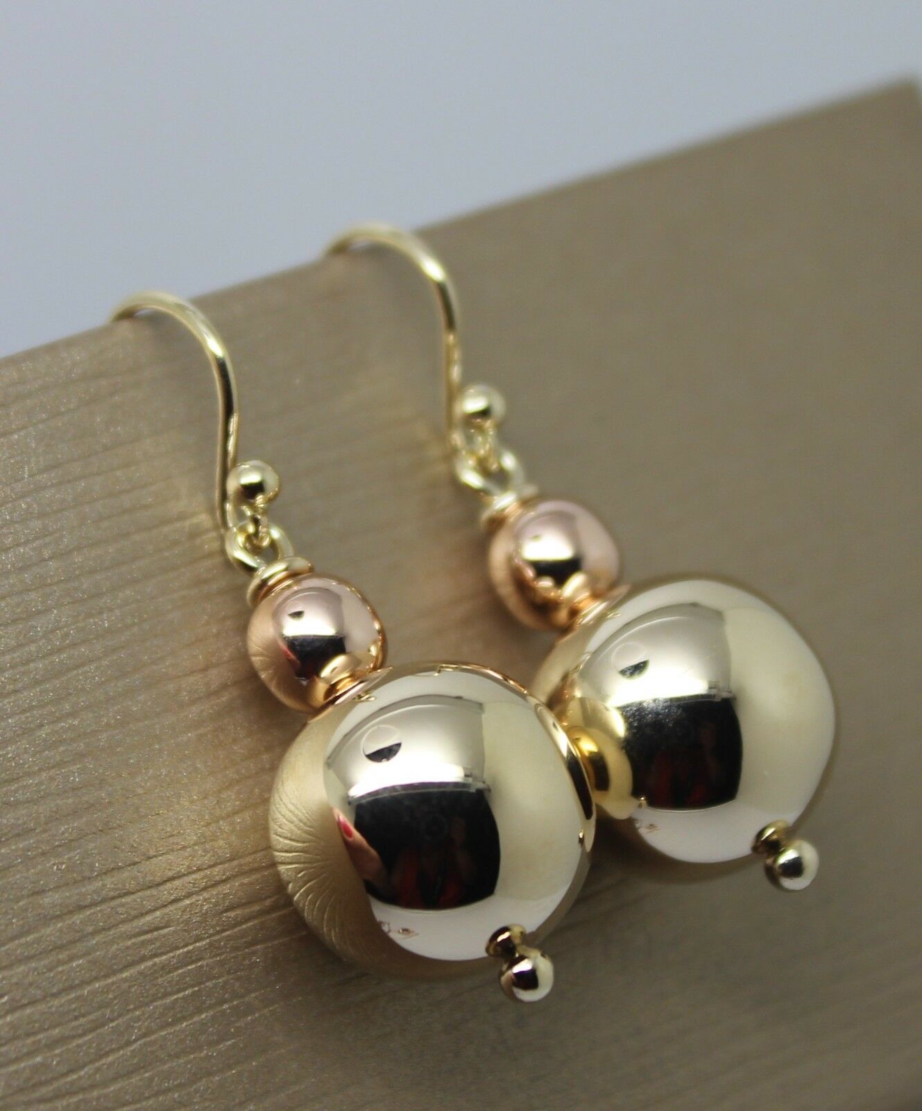 Kaedesigns Genuine Huge 9ct 9K Yellow & Rose Gold Hook Ball Drop Earrings