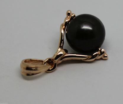 Genuine New 9ct Solid Yellow, Rose Or White Gold 10mm Black Ball Pearl Spinner Pendant