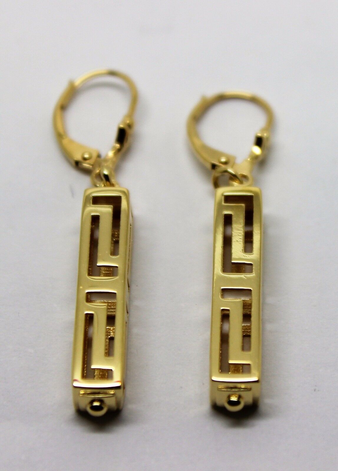 Kaedesigns, Genuine 18ct 750 Yellow, Rose or White Gold Greek Key Continental Hook Earrings