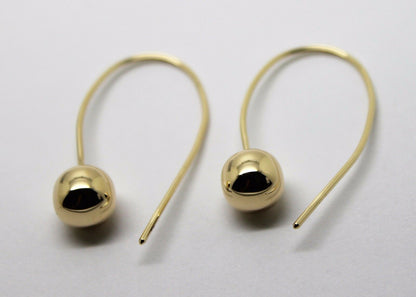 Genuine Large Hooks 9ct Yellow, Rose or White Gold 8mm Euro Ball Drop Earrings