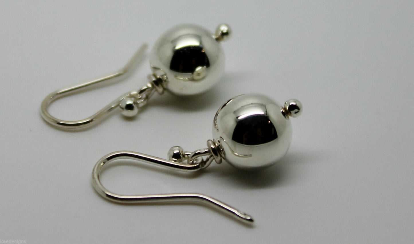 Genuine Sterling Silver 10mm Wide Ball Hook Earrings