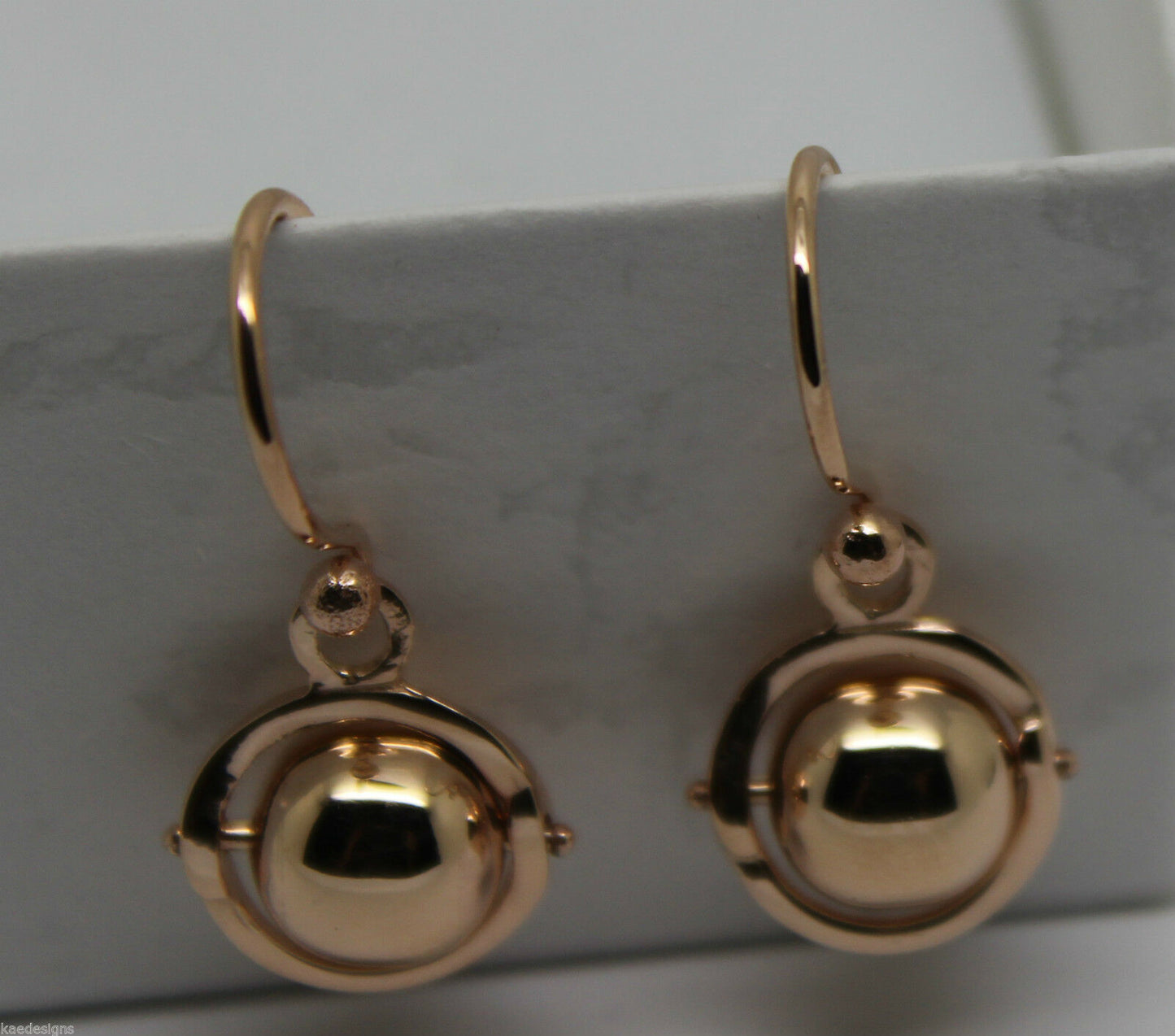 Kaedesigns New Genuine 9ct 9kt Yellow, Rose or White Gold Spinning Ball Drop Earrings