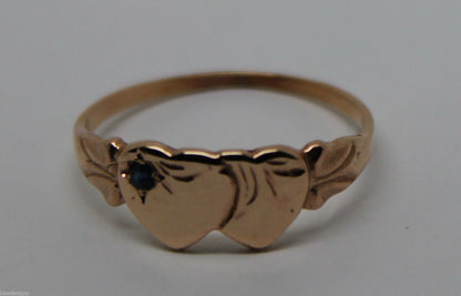 Size L Kaedesigns 9k 9ct Yellow, Rose & White Gold Aust Blue Sapphire Double Heart Signet Ring