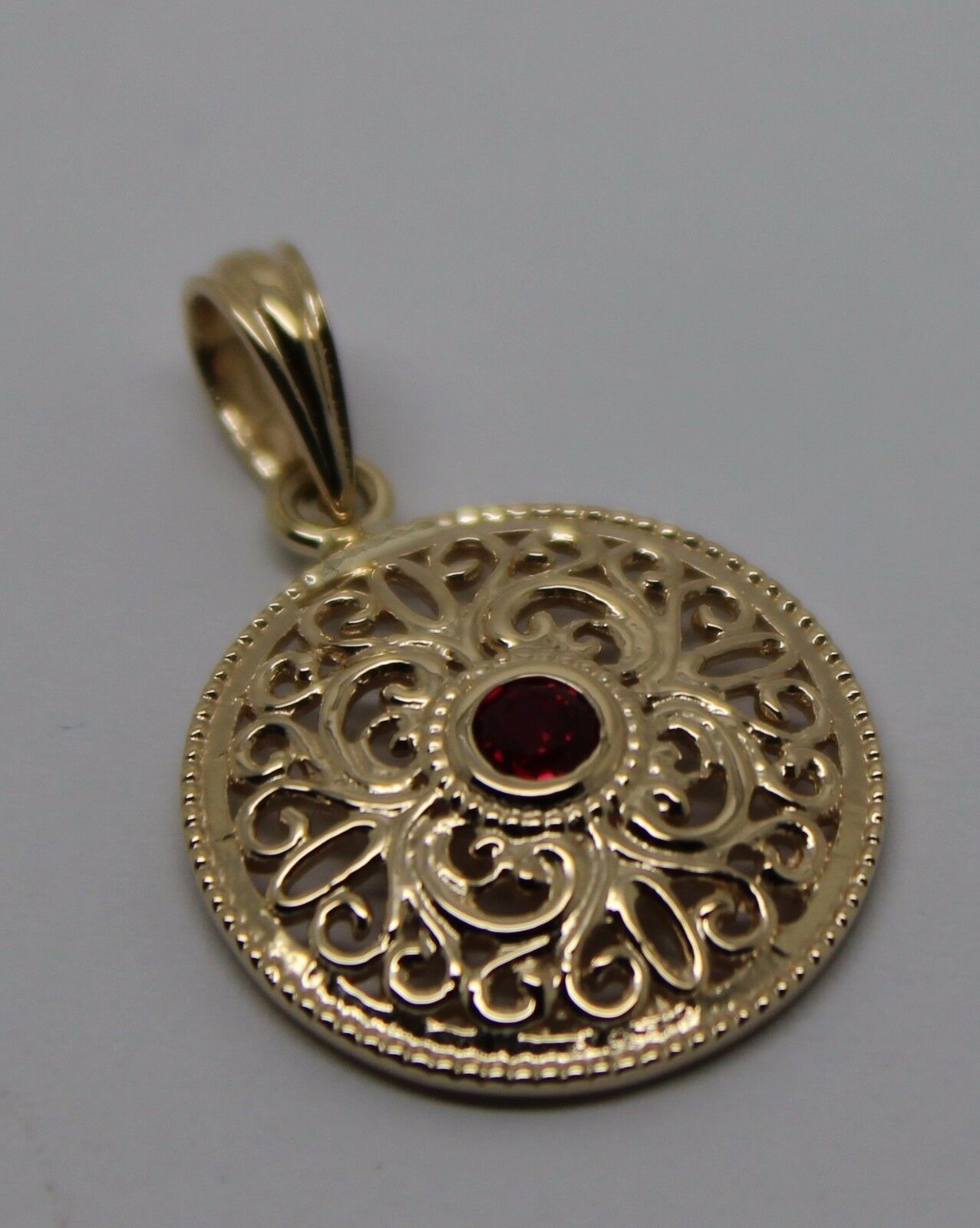 Kaedesigns, 9ct Yellow Gold or White Gold or Rose Gold filigree Ruby pendant