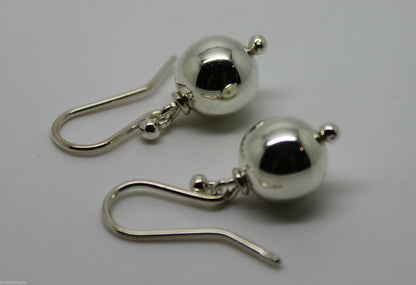 Genuine Sterling Silver 10mm Wide Ball Hook Earrings