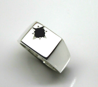 Kaedesigns Mens Sterling Silver 925 Black 4mm Sapphire Square Signet Ring