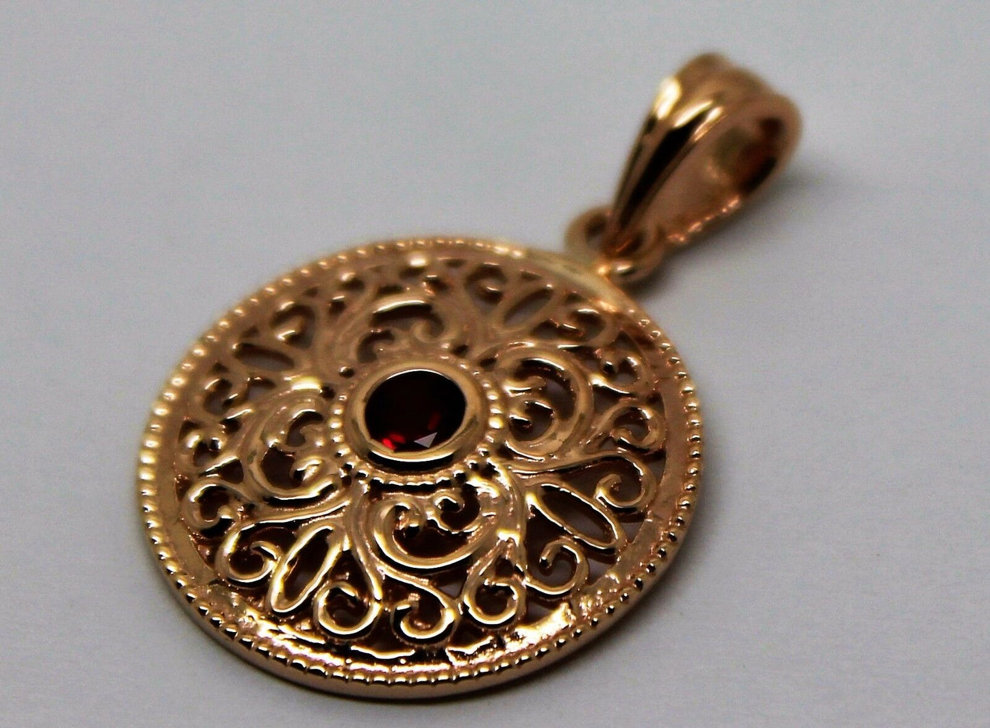 Kaedesigns, 9ct Yellow Gold or White Gold or Rose Gold filigree Ruby pendant