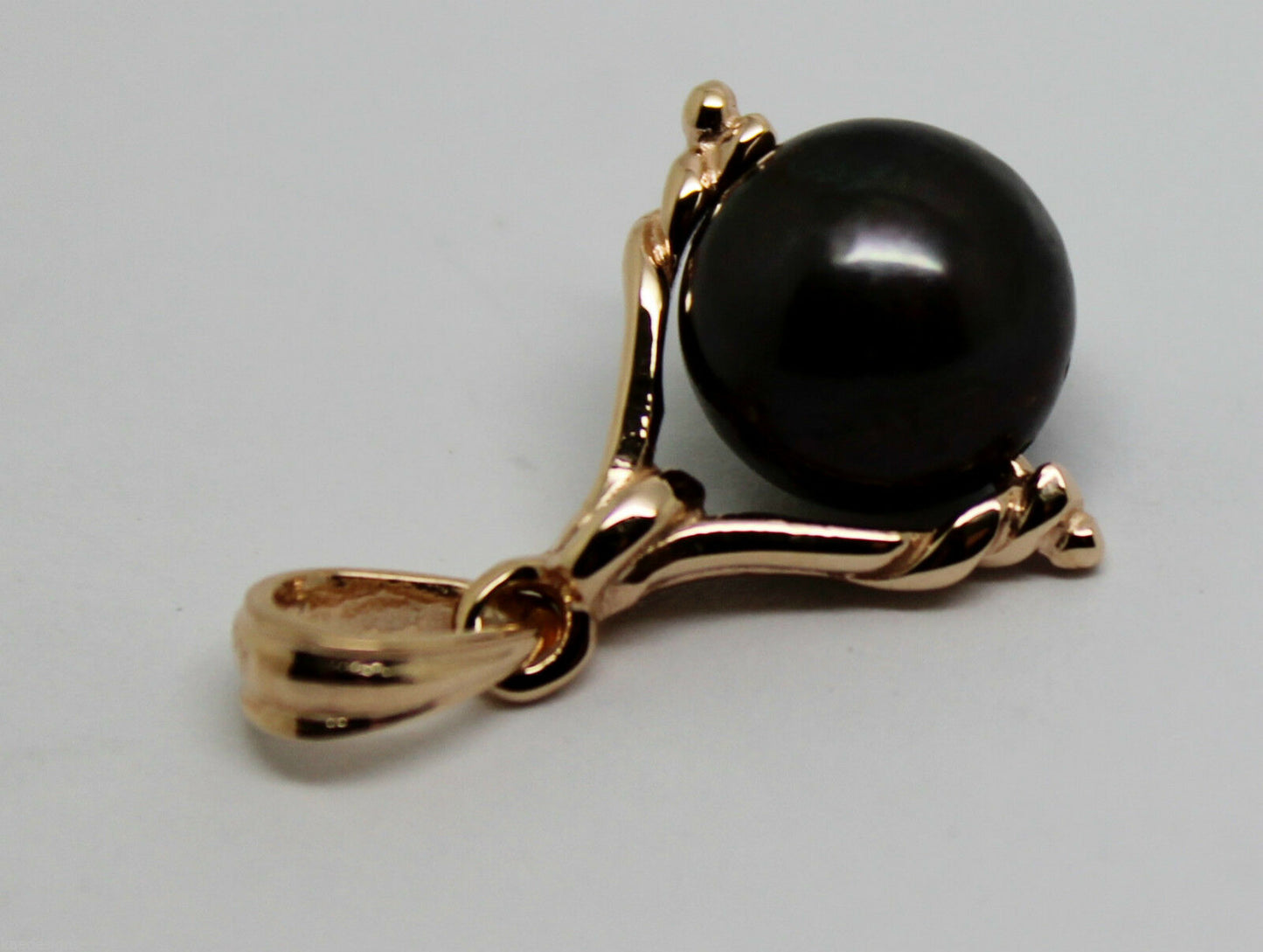 Genuine New 9ct Solid Yellow, Rose Or White Gold 10mm Black Ball Pearl Spinner Pendant