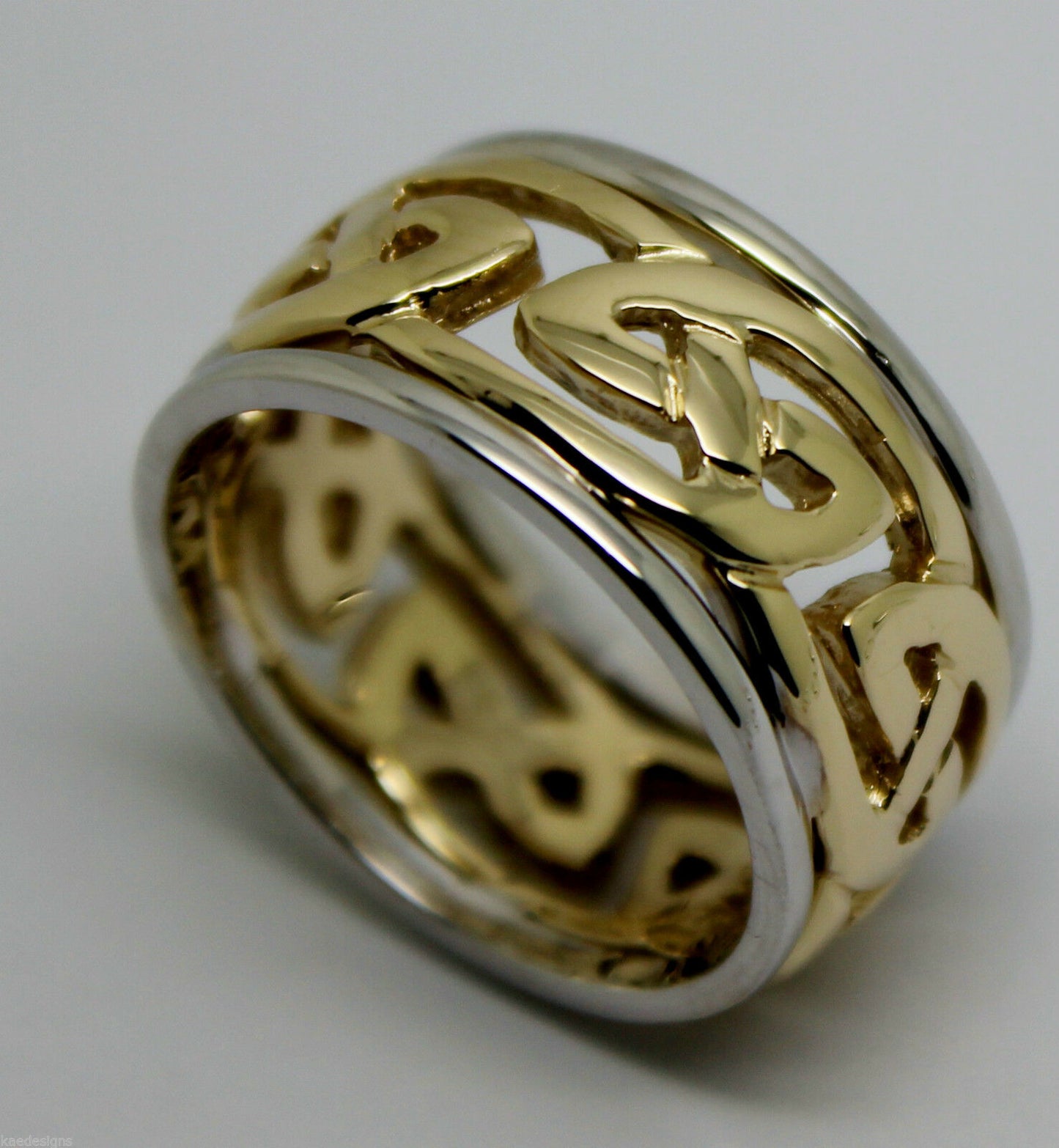 Size T 1/2 Genuine Heavy Solid  9ct Yellow & White Gold 12mm Large Celtic Ring