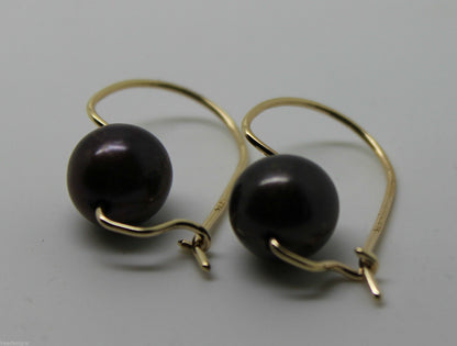 Genuine New 9ct 9kt Yellow, Rose or White Gold 10mm Black Pearl Hook Earrings