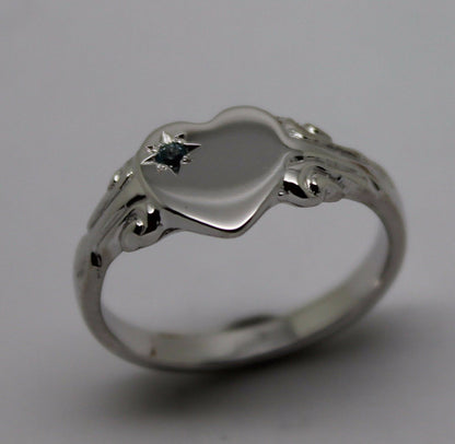 Genuine 9ct 9k White Gold / 375, Heart Topaz November Birthstone Signet Ring