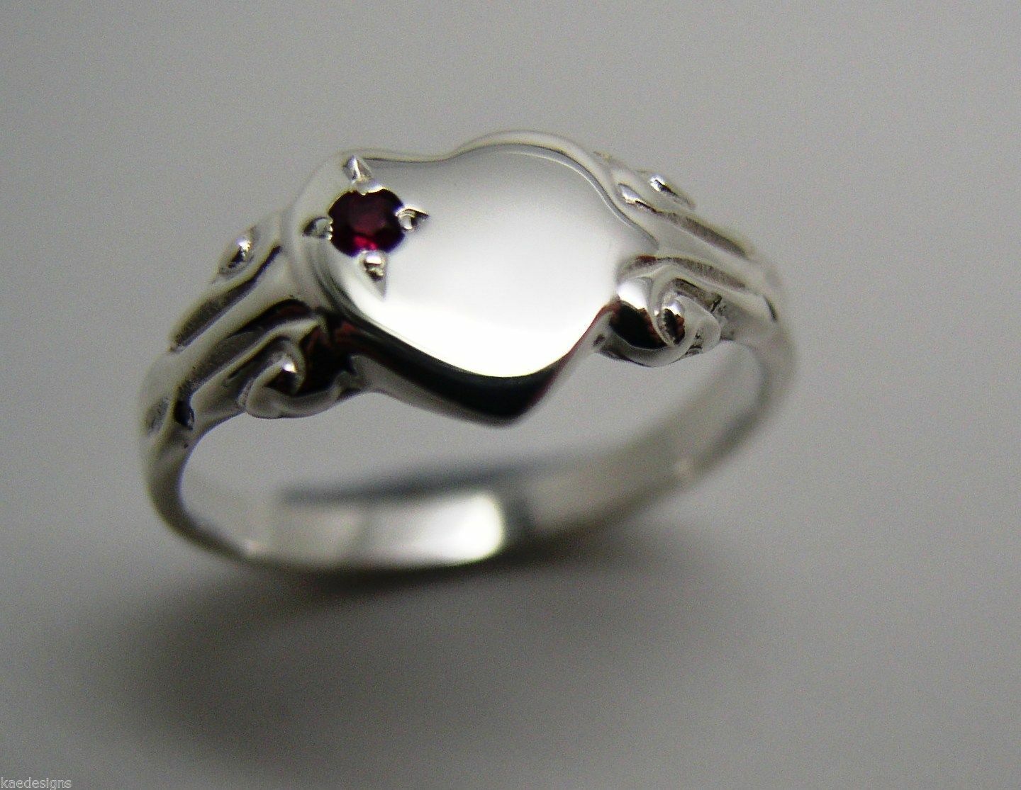 Genuine Sterling Silver 925 Heart Signet Ring Choose Your Size And Gemstone