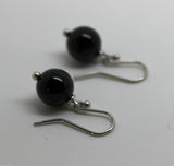 Genuine 9ct White Gold 10mm Black Onyx Round Ball Earrings *Free Express Postage