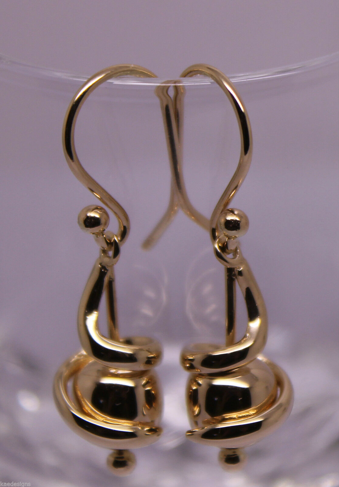 Kaedesigns, 9ct Yellow Or White Or Rose Gold 8mm Hook Swirl Ball Drop Earrings