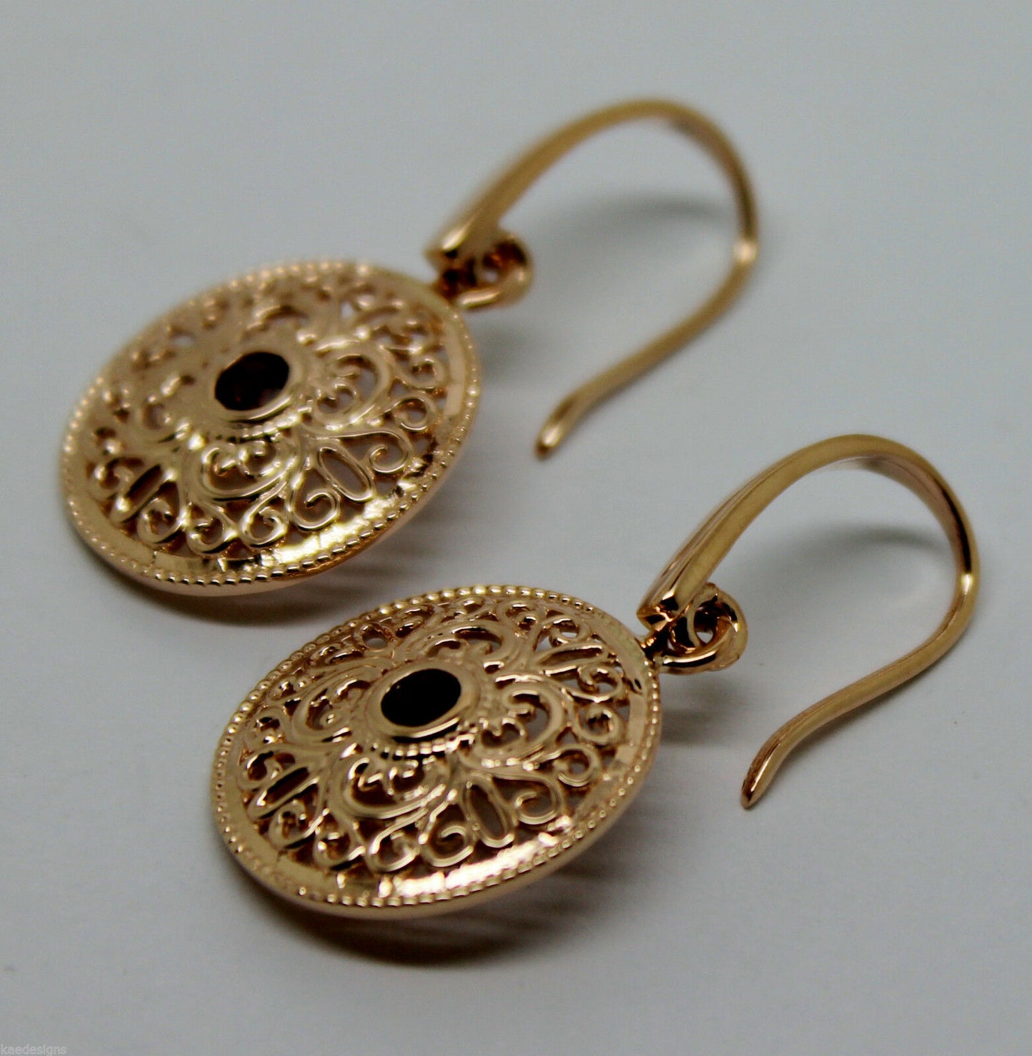 Kaedesigns New Genuine 9ct Yellow, Rose or White Gold Antique Red Ruby Filigree  Earrings