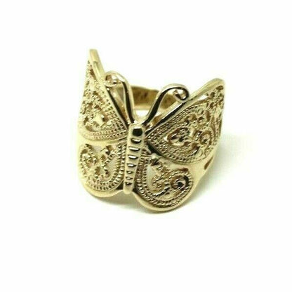 Large Solid 9ct Yellow, Rose or White Gold Filigree Butterfly Ring - Choose your size