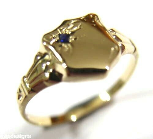 Size 7 / O  9ct 9k Small Yellow, Rose or White Gold Sapphire Shield Signet Ring