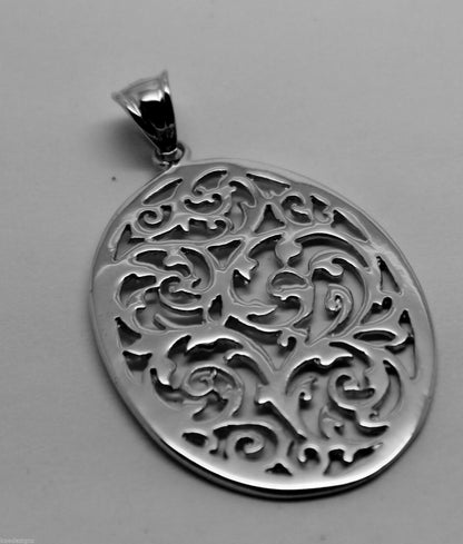 Kaedesigns Genuine Heavy Solid Sterling Silver 925 Large Oval Filigree Pendant