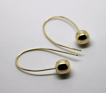 Genuine Large Hooks 9ct Yellow, Rose or White Gold 8mm Euro Ball Drop Earrings