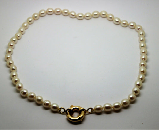 9ct Yellow Gold 18mm bolt ring freshwater pearl chain necklace