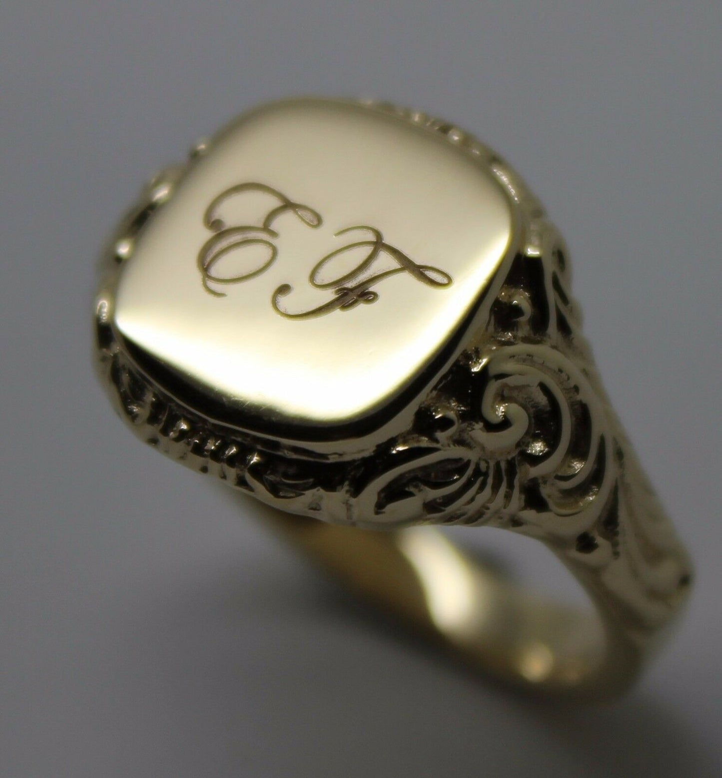 Genuine  New 9ct 9k Yellow, Rose or White Gold Square Engraved With Your Initials Signet Ring 335