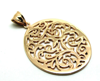 Heavy Solid 9ct Yellow, Rose or White Gold Large Oval Filigree Pendant