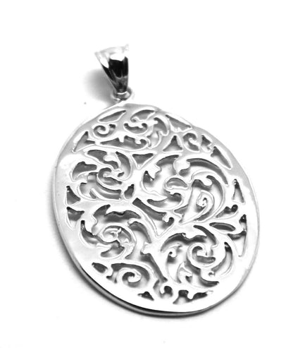 Heavy Solid 9ct Yellow, Rose or White Gold Large Oval Filigree Pendant