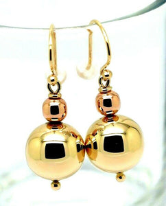 Kaedesigns Genuine Huge 9ct 9K Yellow & Rose Gold Hook Ball Drop Earrings