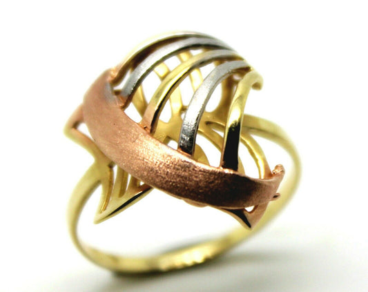 Size P, Genuine 18ct 750 Rose Yellow & White Gold Dress 3 Tone Ring