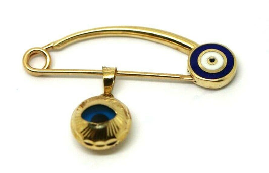 Genuine 14ct Yellow Gold Baby Child's Kids Brooch Evil Eye Mati