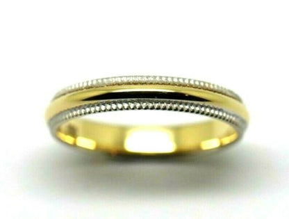 Size K 18ct Hallmarked 750 Yellow & White Gold Solid Dome & Rope Wedding Band