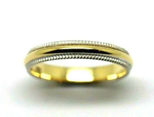 Size K 18ct Hallmarked 750 Yellow & White Gold Solid Dome & Rope Wedding Band