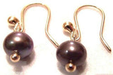 Kaedesigns, New Genuine 9ct 9k Yellow, Rose or White Gold 10mm Black Freshwater Pearl Hook Earrings