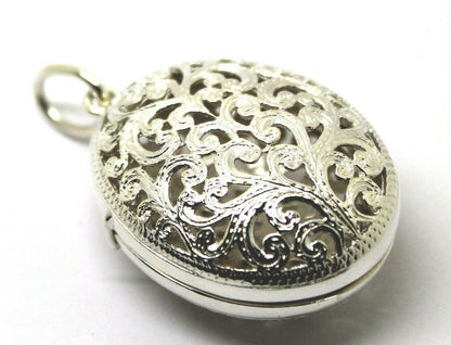 Genuine Huge Heavy Sterling Silver 925 Filigree Oval Pendant Locket