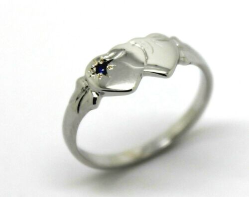 Genuine 9ct 9kt White Gold Australian Blue Sapphire Double Heart Signet Ring