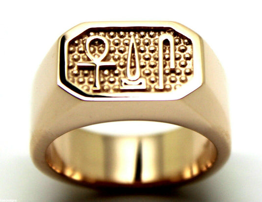 Size V - Genuine 9ct Rose Gold Signet Ring Egyptian Hieroglyphic symbols-Success,Happiness,Health