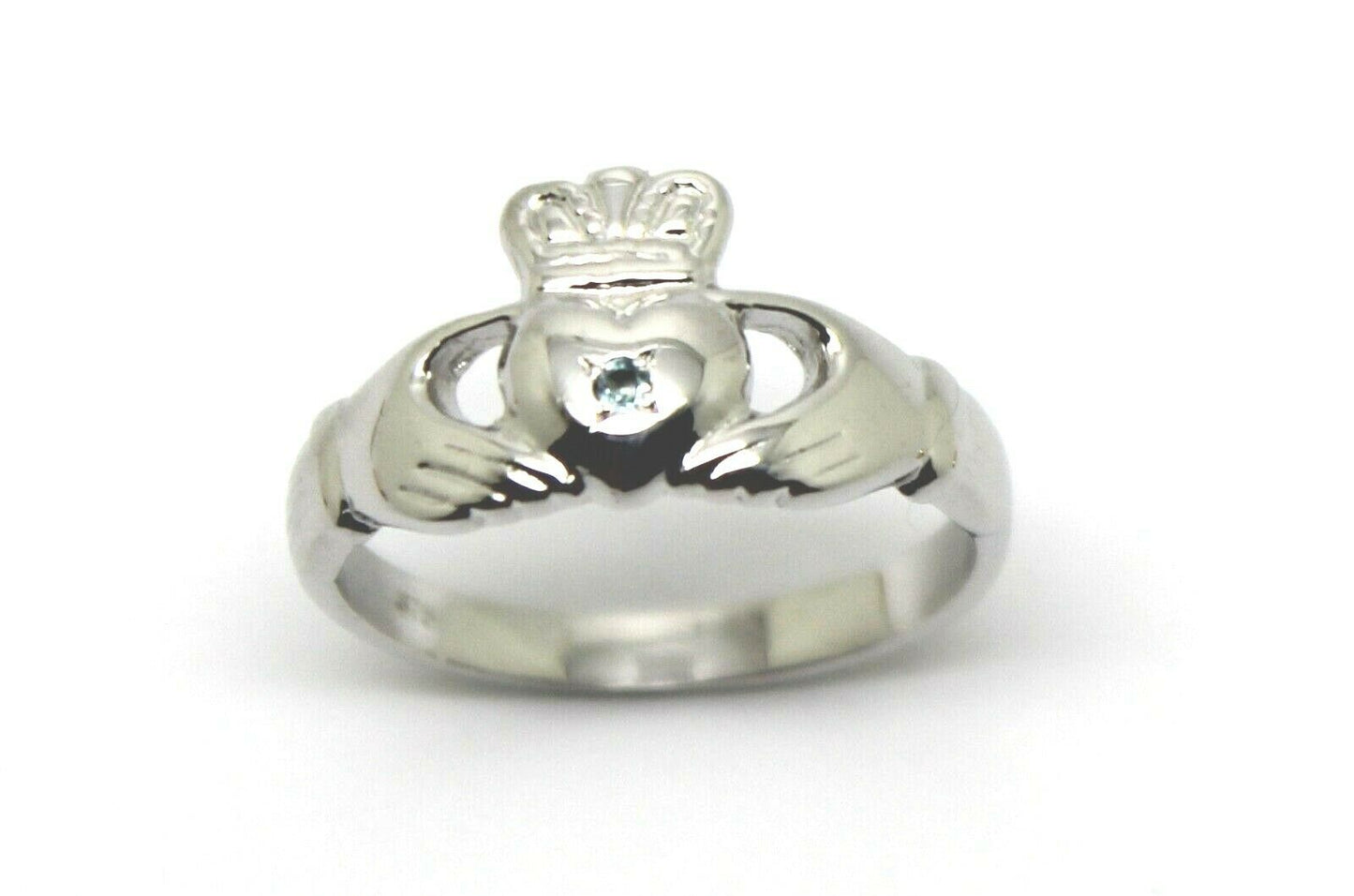 Genuine Sterling Silver 925 Aquamarine (Birthstone Of March) Claddagh Ring - Choose your size