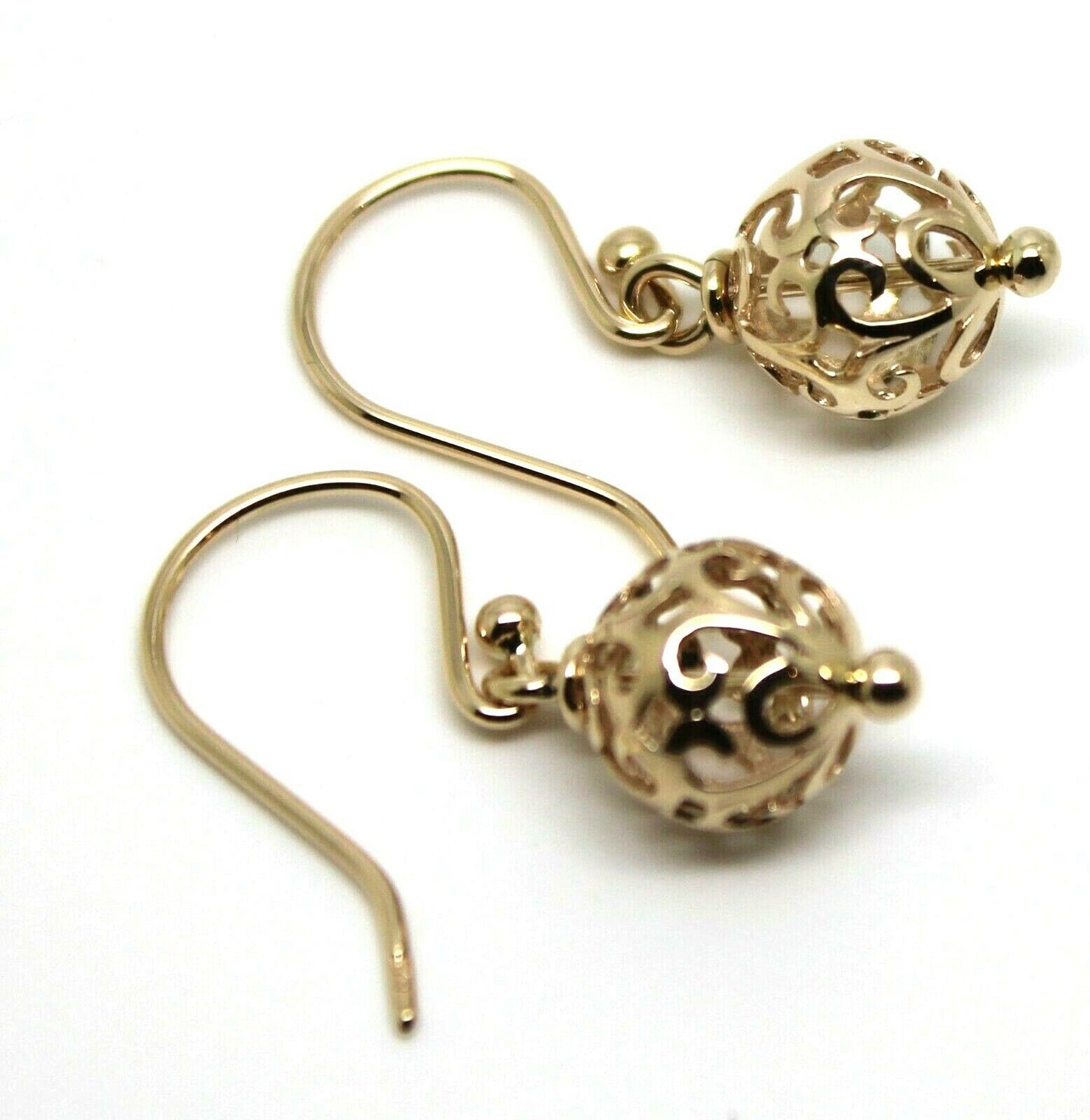 Kaedesigns, Genuine 9ct Yellow, Rose or White Gold 10mm Euro Ball Drop Filigree Earrings