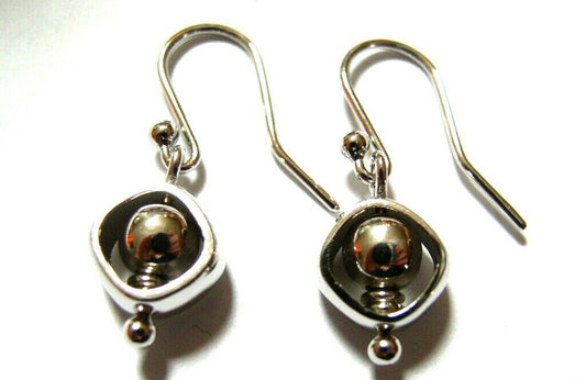 Genuine 9ct 9kt White Gold Belcher Ball Drop Earrings