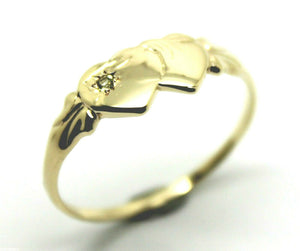 Genuine 9ct Yellow Gold Double Heart Yellow Green Peridot August Birthstone Signet Ring In your size