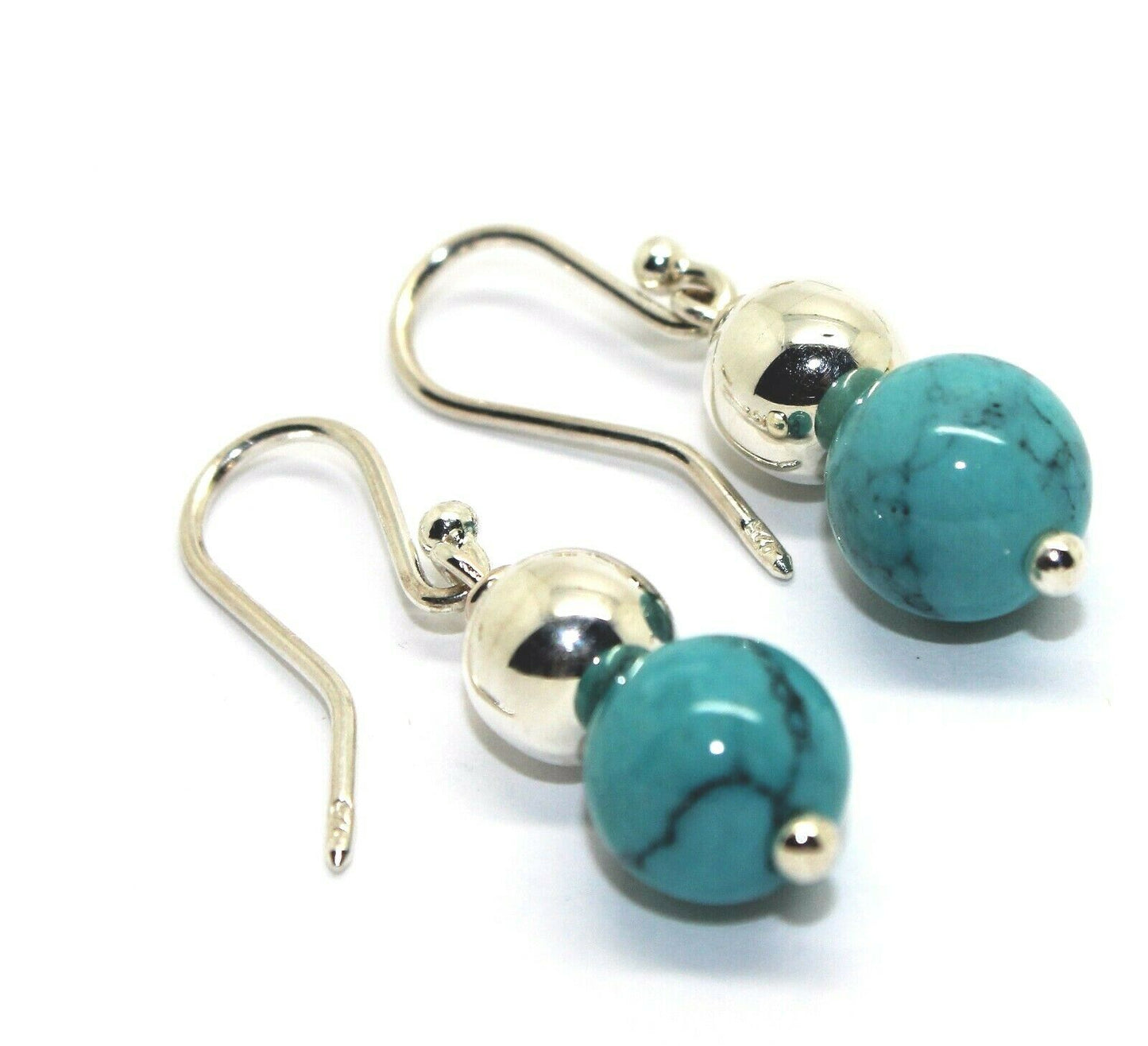 Sterling Silver Balls +Blue Turquoise Howlite Ball Earrings