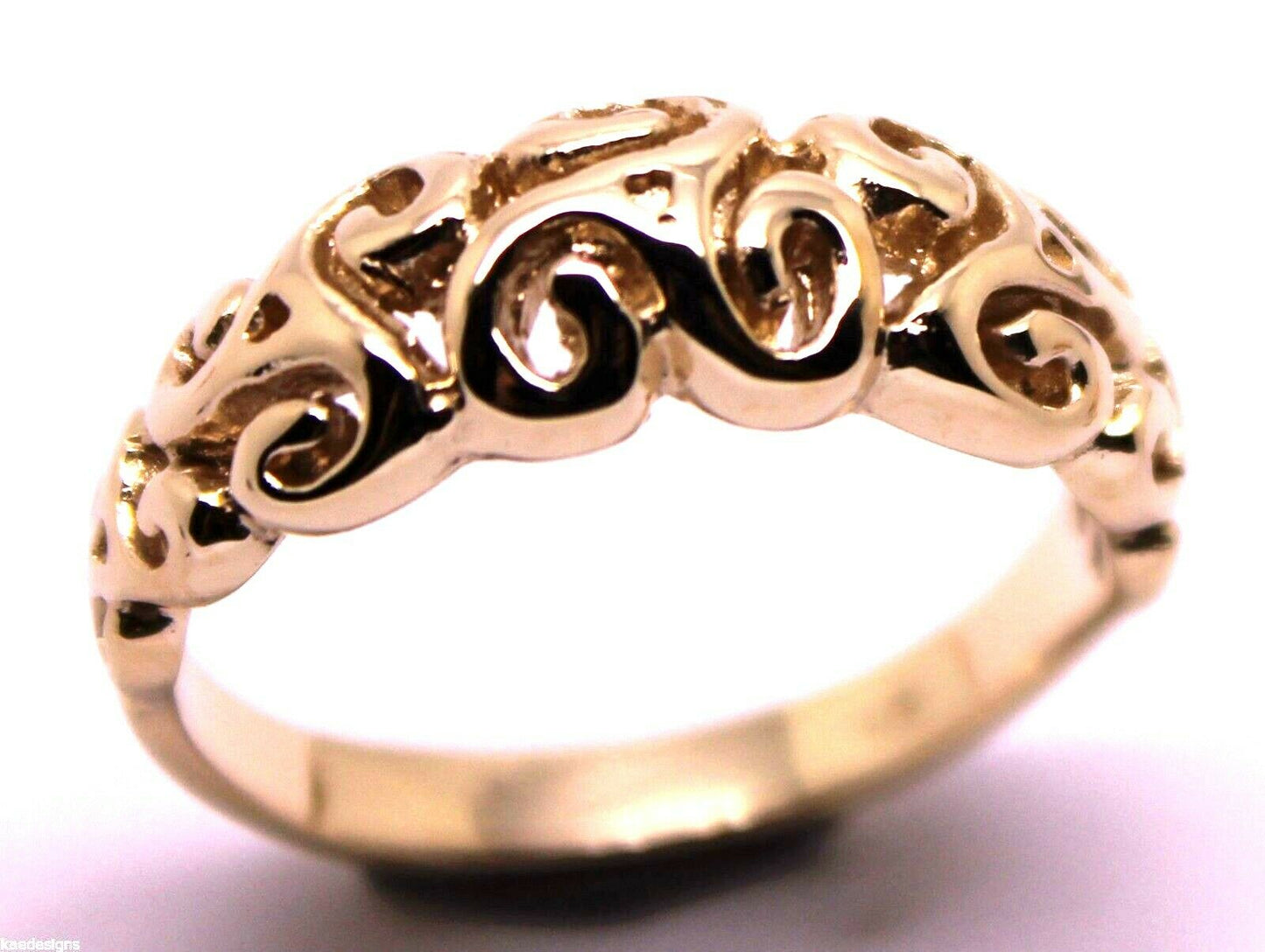 Kaedesigns, New Genuine 9ct 9kt Yellow, Rose or White Gold Solid Swirl Filigree Ring 358