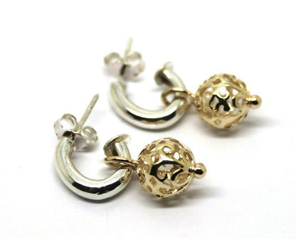 Genuine New 9ct 9k Yellow Gold & Sterling Silver Filigree Ball Stud Earrings