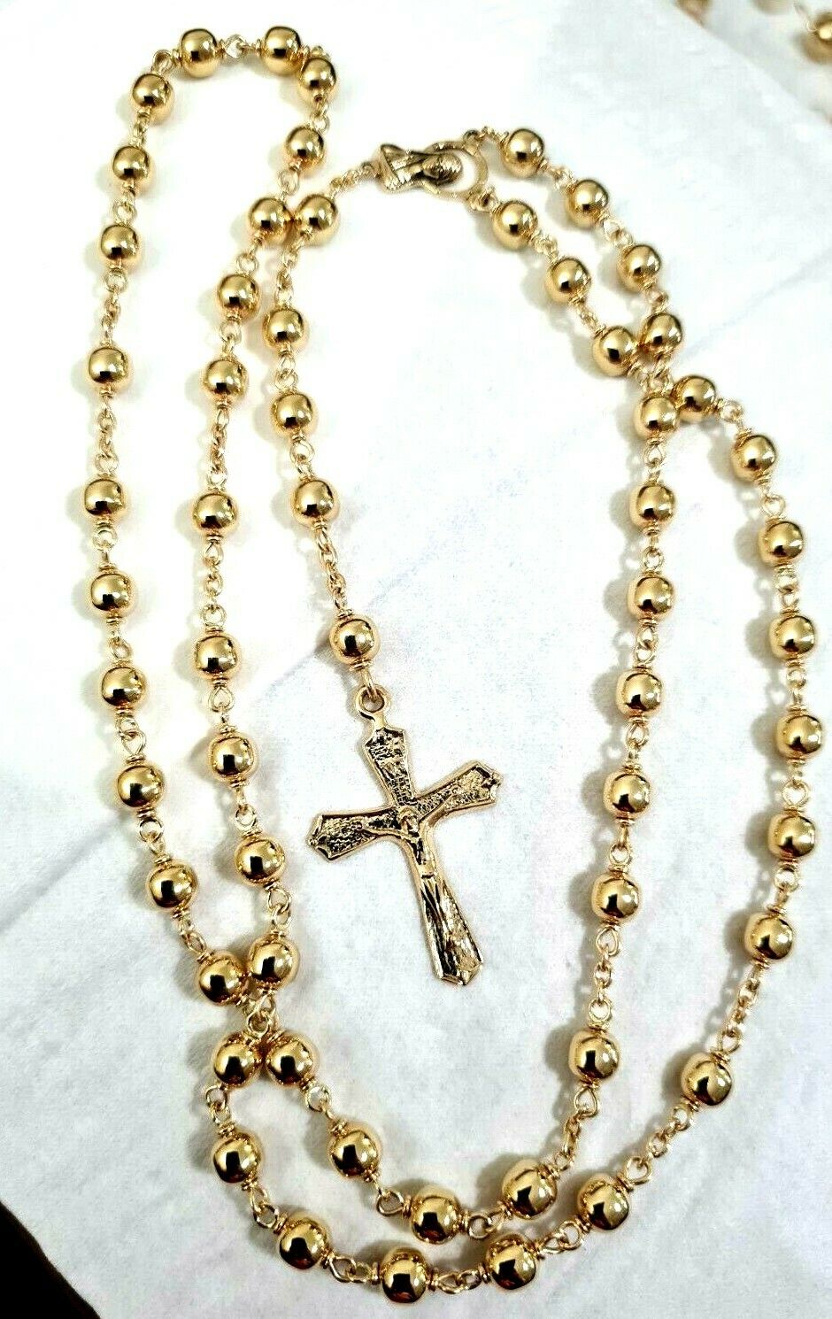 Genuine New 9ct Yellow, Rose or White Gold Ball Rosary Bead Chain Necklace 70cm