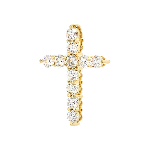 0.415cts New Genuine 18ct 750 Yellow Gold Diamond I1/G Cross Pendant