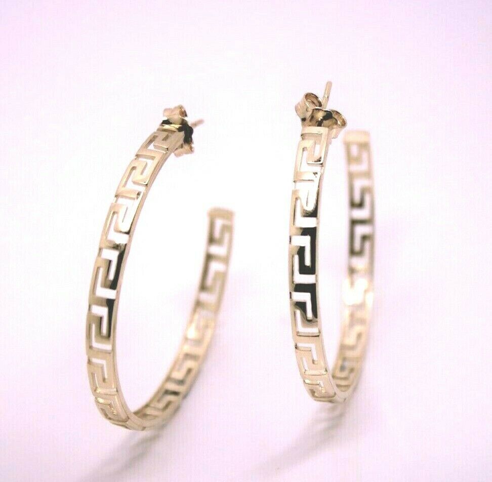 Kaedesigns, 9ct Yellow Or White Or Rose Gold Greek Key Large Hoops Stud Earring