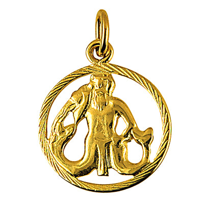 Genuine New 9ct 9k Yellow Gold 14mm Round Cut Out Zodiac Pendant - All star signs available