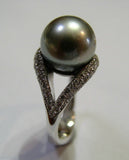 Size K Genuine 18ct 18K Solid White Gold 11mm Tahitian Pearl & Diamond Ring