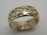 Size R Genuine 9ct 9K Full Solid Wide Yellow, Rose or White Gold Filigree Vine Ring 235